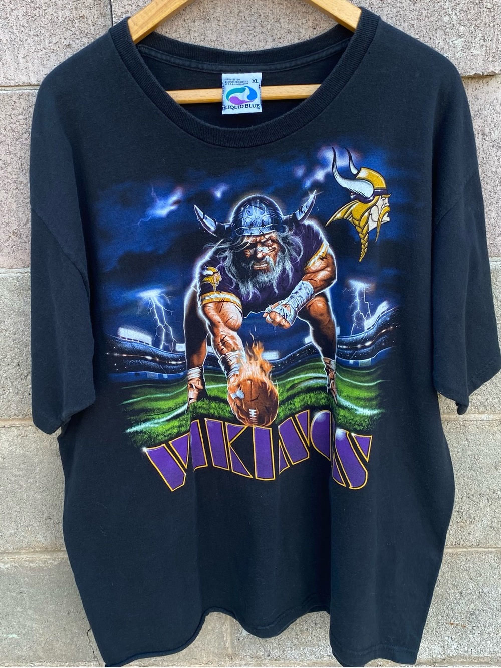 Vintage Minnesota Vikings Viking Thunder Football NFL Tee T Shirt XL Liquid Blue